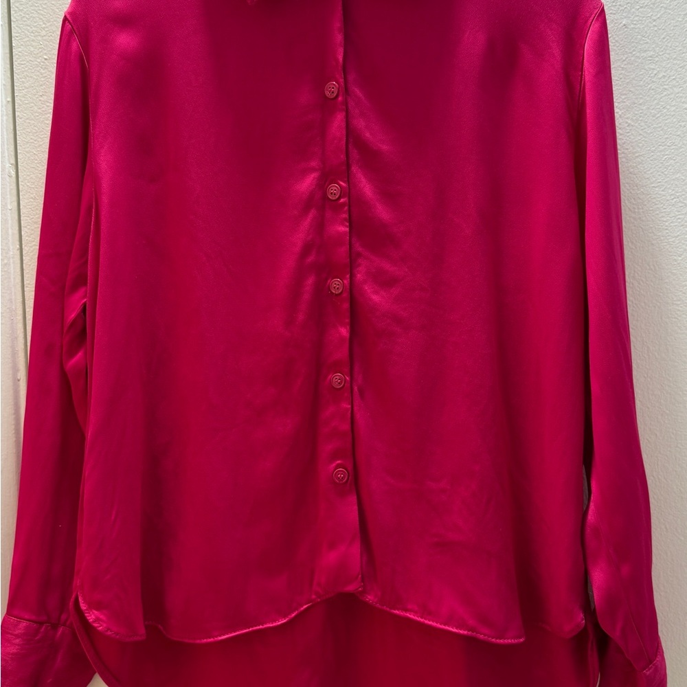 Zara Pink Long Sleeve Button Down Shirt with Peter Pan Collar